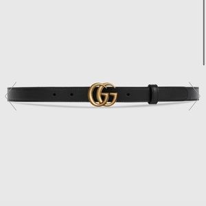 Black Gucci Leather Belt with Double G Buckle